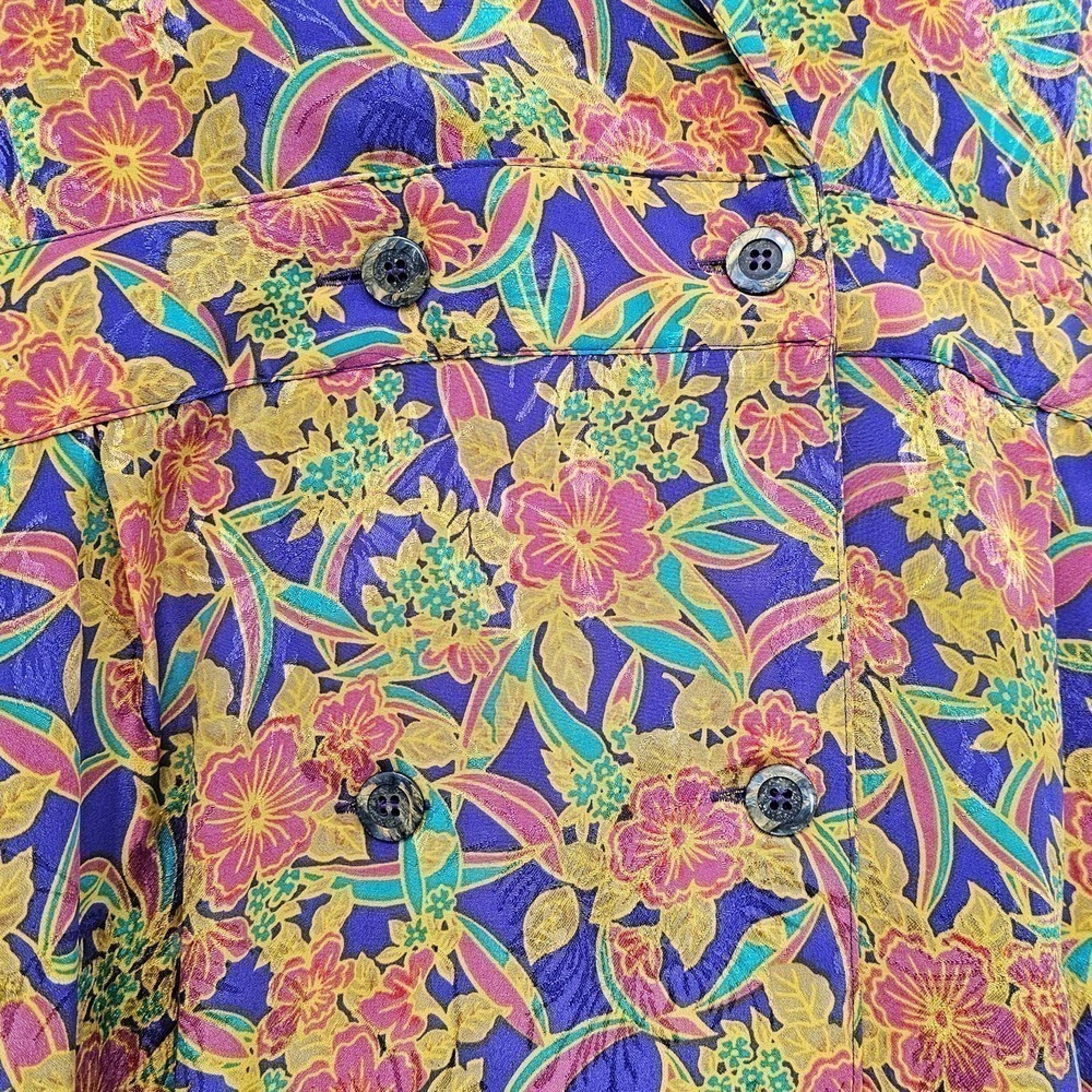 Vintage Arbor Creek Dress Size Large 80s Purple Yellow Floral Shirt Dress Midi - Picture 4 of 10